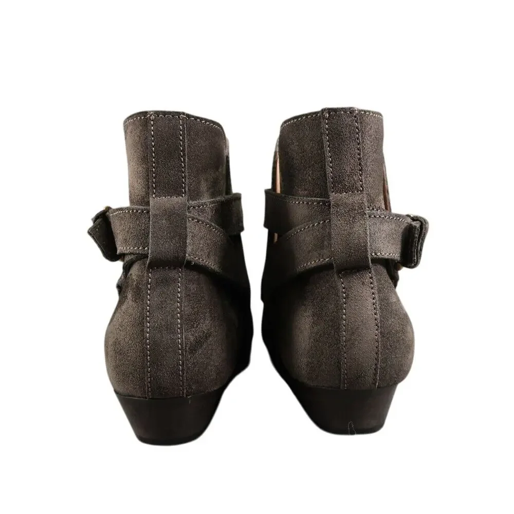 J Crew Shoes Women 7 Bootie Fashion Leather Classic Buckle Strap Block Heel Grey